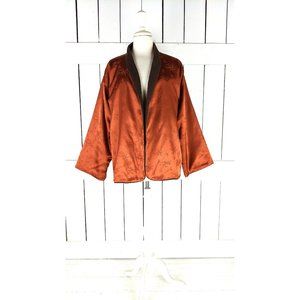 Vintage burnt rust orange floral satin kimono jacket